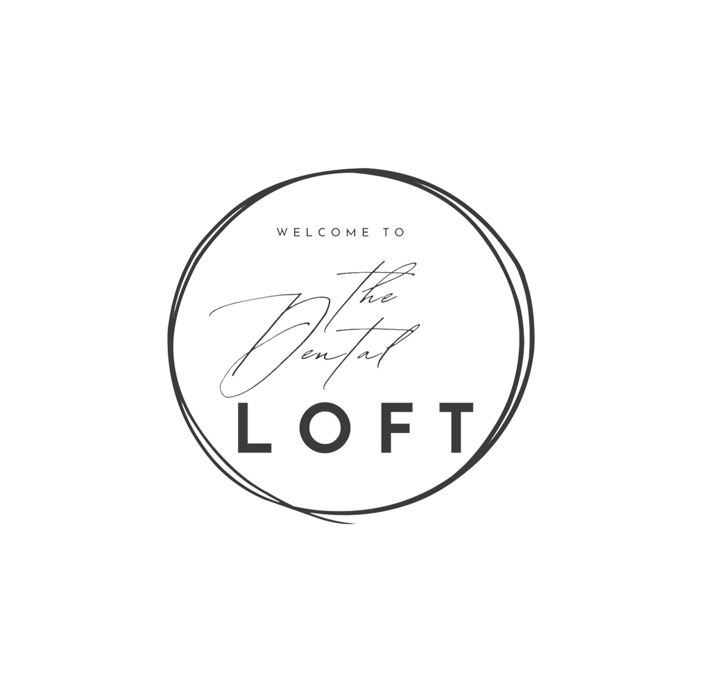 The image shows a circular logo with text around its circumference. At the center, there s a black-and-white illustration of a handwritten script that reads  THE DENTIST  within a circle. Above the central text, there is a smaller text that says  WELCOME TO THE DENTAL LOFT.  The background of the image is white with a subtle texture.