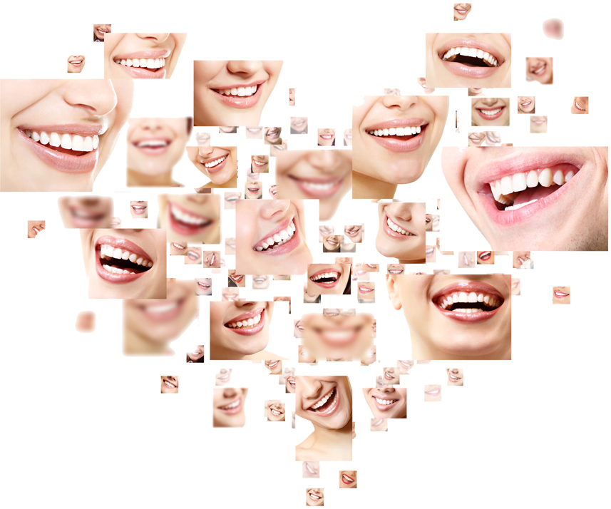The image displays a collage of smiling faces with a black background, arranged in a heart shape.