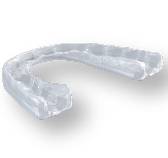 The image shows two clear plastic dental retainers or braces against a white background.